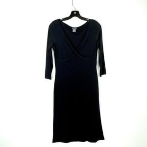 Ann Taylor Size 6 Criss Cross Front Black Stretch Long Sleeve Dress